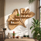 Flowing Leaf Sculptural Solid Wood Wall Shelf