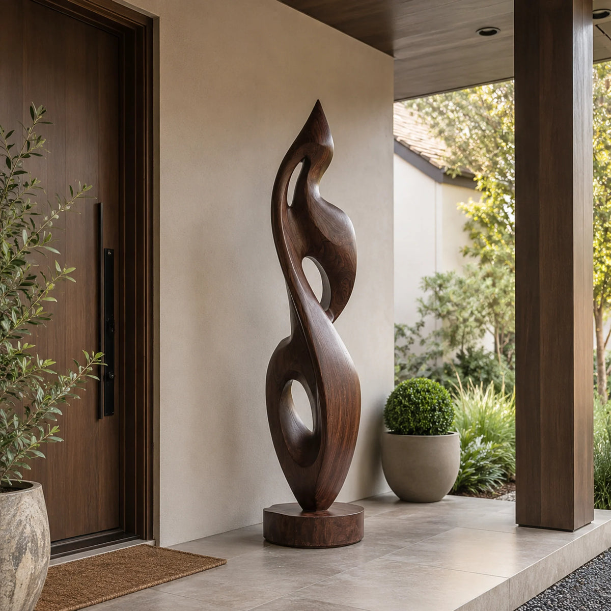 Handcrafted Solid Wood Abstract Floor Sculpture – Contemporary Freestanding Art with Flowing Open Design