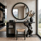 Sculptural Solid Wood Vanity Table with Organic Carved Base and Open Shelf