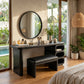 Modern Solid Wood Vanity Table with Rounded Open Shelf and Panel Legs