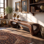Sculptural Solid Wood Bench with Loop Legs and Flowing Live Edge Seat