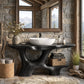 Solid Wood Bathroom Vanity with Open Arch Base and Side Shelf Storage