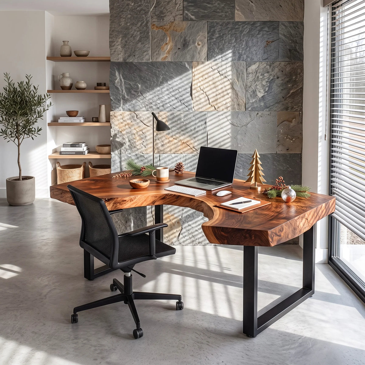 Sculpted Live Edge Solid Wood Desk
