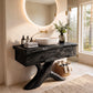 Solid Wood Bathroom Vanity with Sculptural Root Pedestal and Drawer Storage