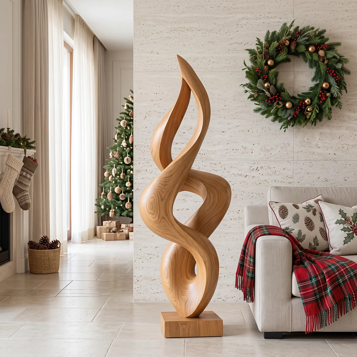 Handcrafted Abstract Twisted Wood Sculpture – Contemporary Solid Wood Art for Modern Home Décor
