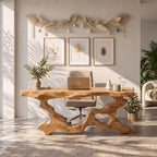 Live Edge Solid Wood Executive Desk with Sculptural Root-Style Frame – Luxury Office Furniture