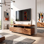 Solid Wood TV Console with Floating Top and Sculpted Wave-Front Cabinet