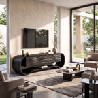 Sculptural Ribbon-Frame Solid Wood TV Console with Wave-Carved Doors