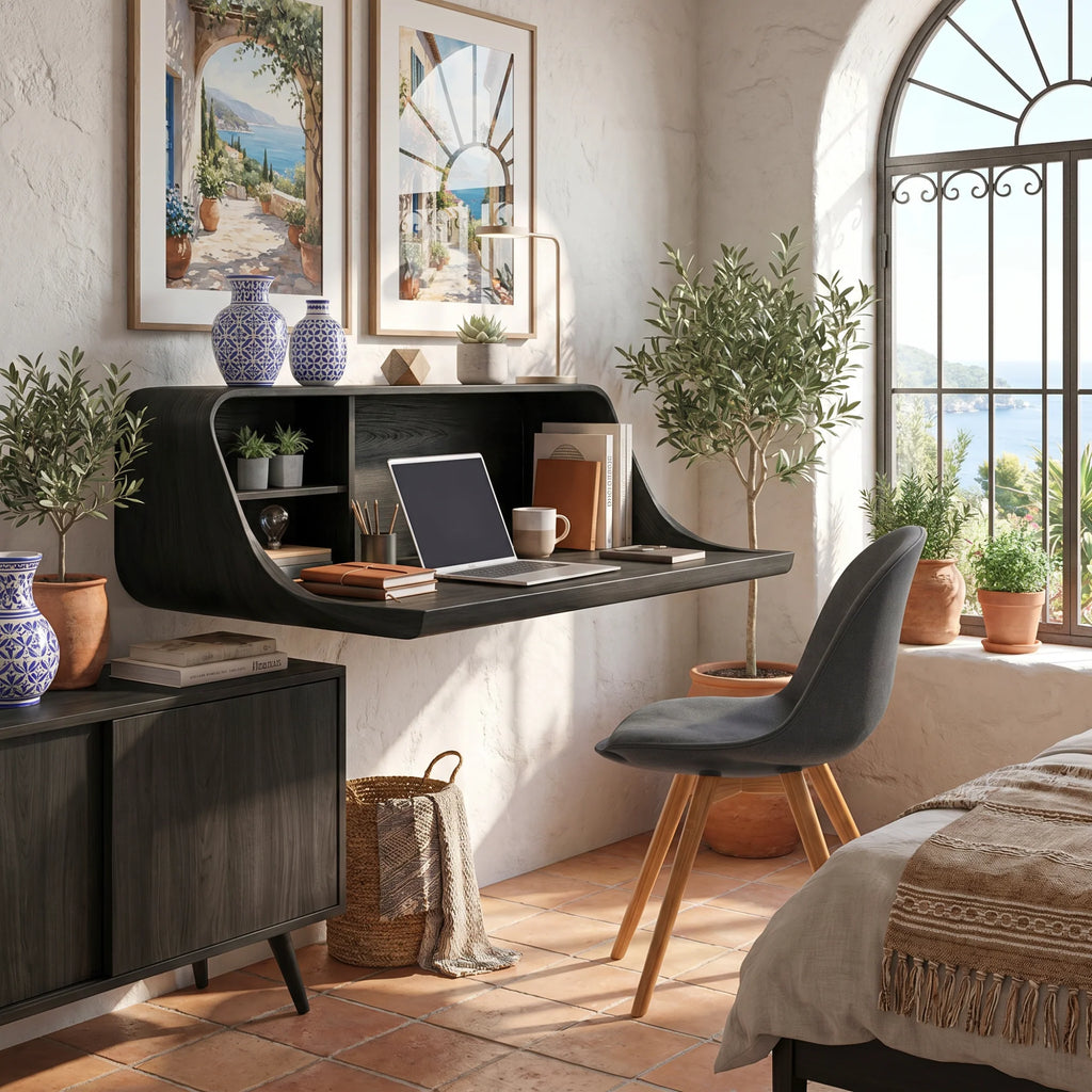Modern Floating Desk with Integrated Shelves