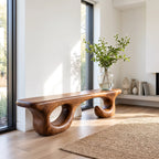 Sculptural Solid Wood Bench with Open Loop Base and Flowing Live Edge Seat