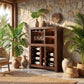 Solid Wood Wine Cabinet with Bottle Racks and Stemware Storage
