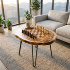 Organic Slab Top Chess Coffee Table with Hairpin Legs