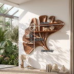Flowing Leaf Sculptural Solid Wood Wall Shelf