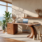 Organic Solid Wood Desk with Curved Leg and Two Drawers