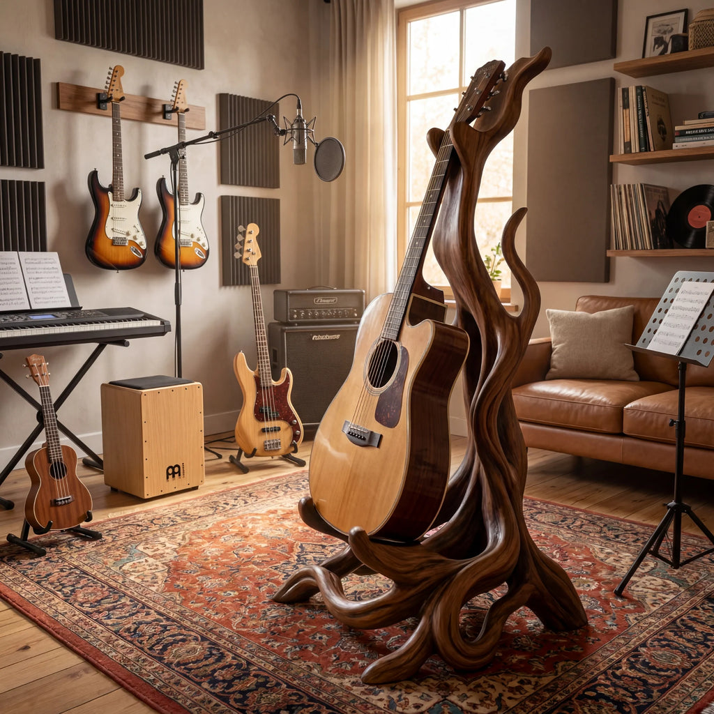 Organic Sculptural Wooden Acoustic Guitar Stand