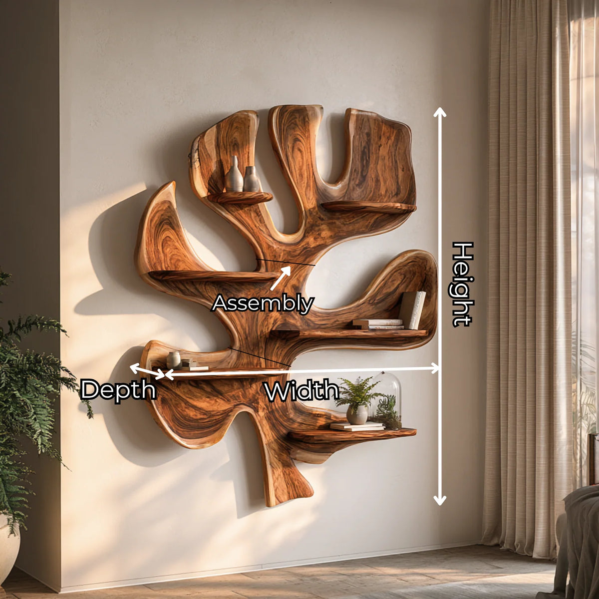 Sculptural Solid Wood Tree Wall Shelf