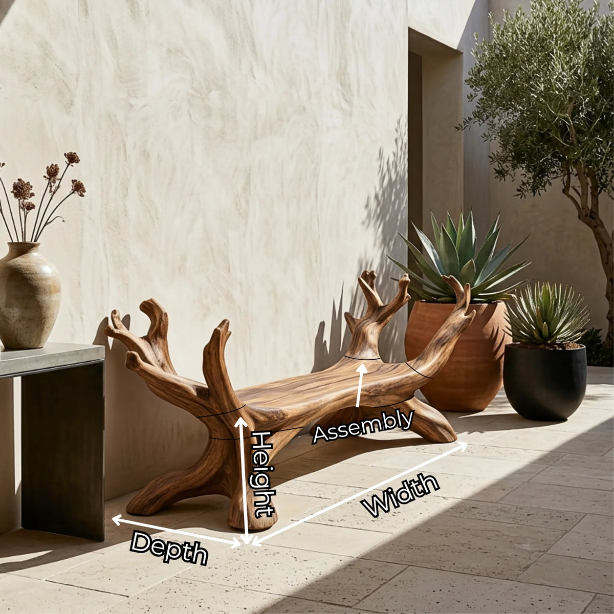 Branch Harmony – Sculptural Solid Wood Garden Bench with Branch-Inspired Frame