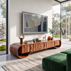 Sculptural Solid Wood TV Stand with Oval Frame and Natural-Grain Doors