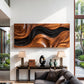 Abstract Wooden Wall Sculpture with Flowing Natural Wood and Black Layers