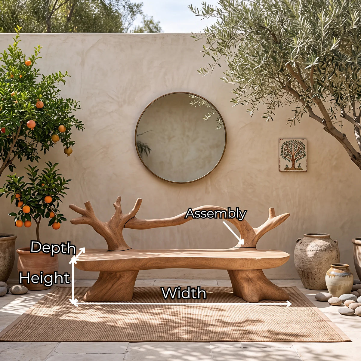 Organic Solid Wood Garden Bench with Sculptural Loop Backrest
