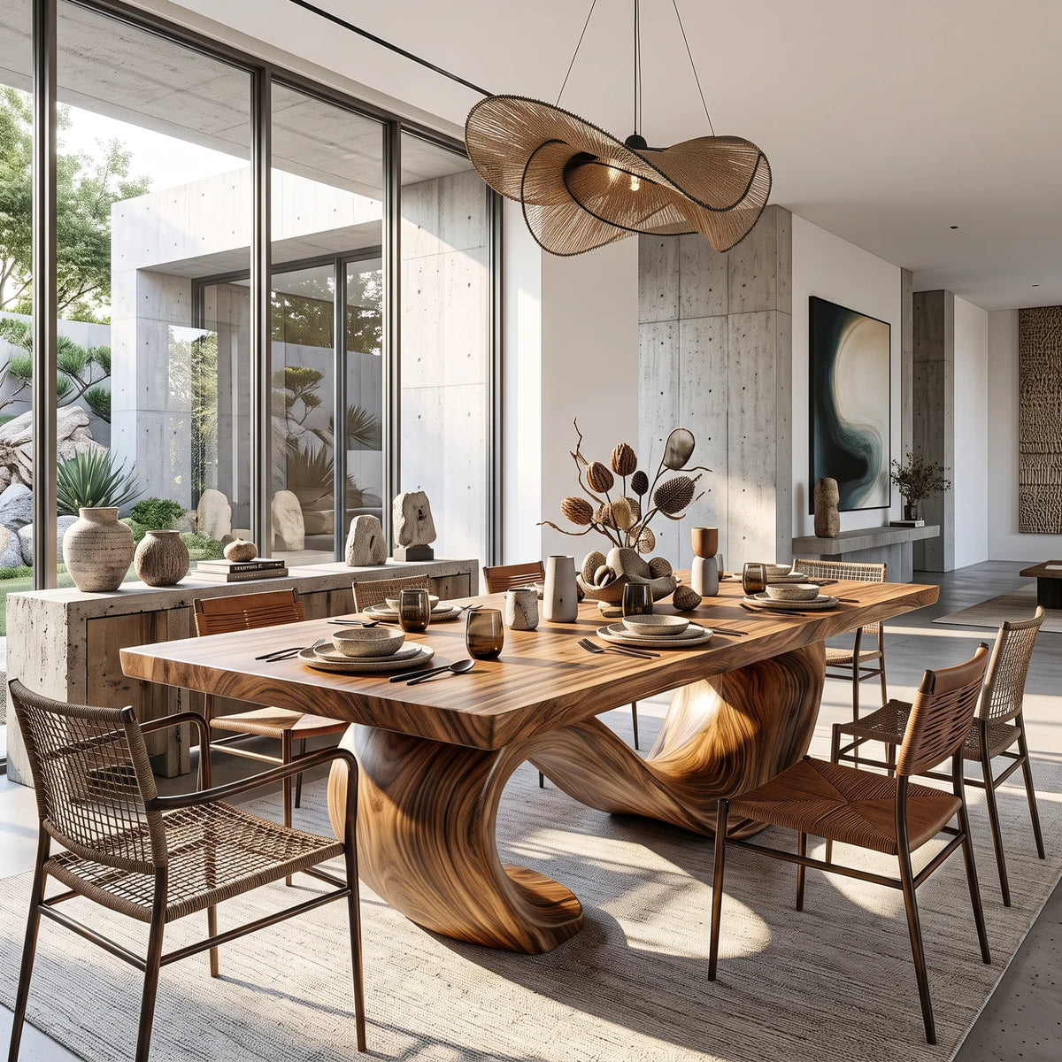 Solid Wood Dining Table with Sculptural Infinity Base