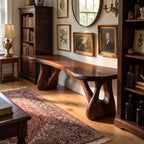 Sculptural Solid Wood Bench with Branch-Inspired Base and Flowing Live Edge Seat