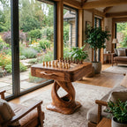 Solid Wood Chess Table with Drawer and Sculptural Pedestal