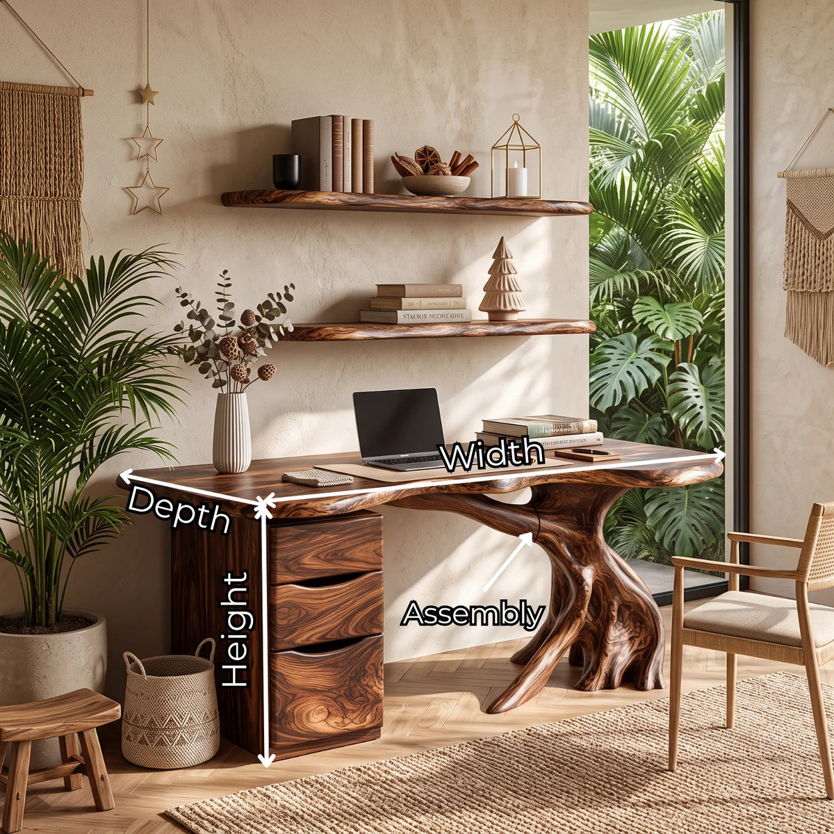 Live Edge Solid Wood Desk with Tree Base