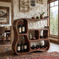 Solid Wood Wine Cabinet with Sculptural Curved Compartments for Home Bar Storage