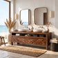 Solid Wood Double Sink Bathroom Vanity with Open Shelf Storage for Rustic Lodge Bathrooms