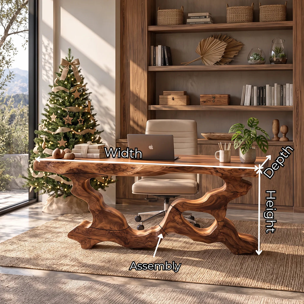 Live Edge Solid Wood Executive Desk with Sculptural Root-Style Frame – Luxury Office Furniture