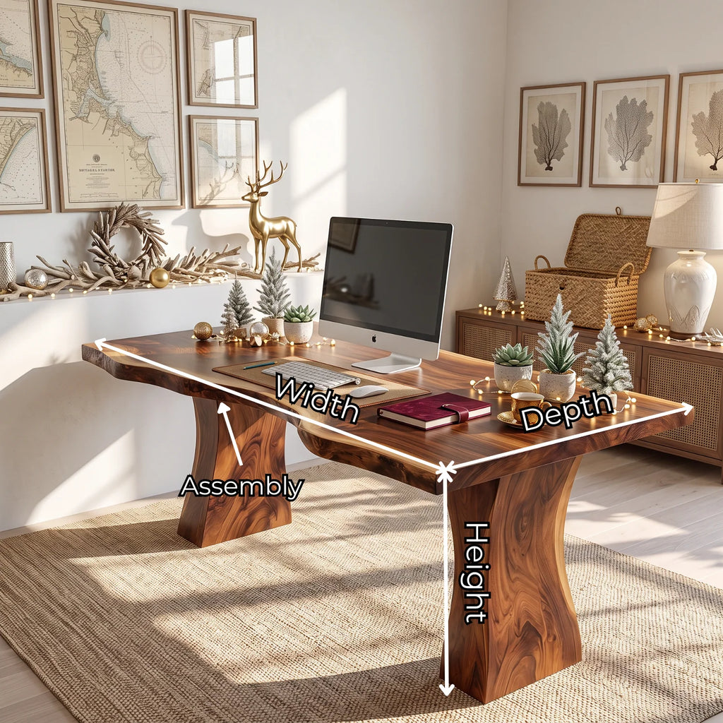 Handcrafted Live Edge Solid Wood Desk with Tapered Pedestal Legs – Modern Executive Desk