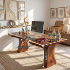 Handcrafted Live Edge Solid Wood Desk with Tapered Pedestal Legs – Modern Executive Desk
