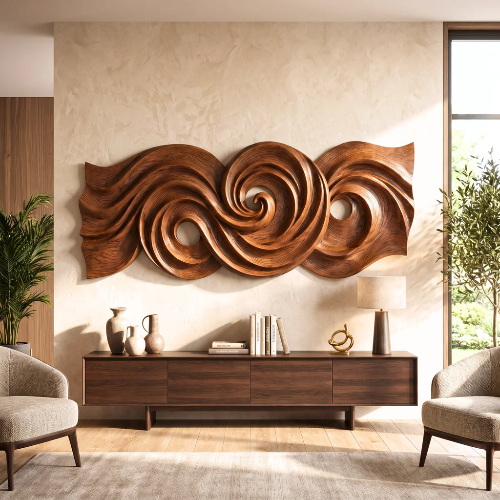 Spiral Tide Solid Wood Wall Sculpture with Organic Flowing Design