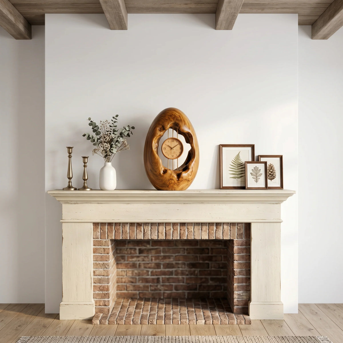 Solid Wood Oval Table Clock with Hollow Sculptural Frame – Modern Decorative Desk Clock