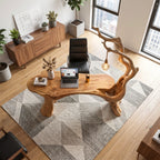 Sculptural Solid Wood Desk with Integrated Hanging Lamp – Artistic Modern Workspace Furniture