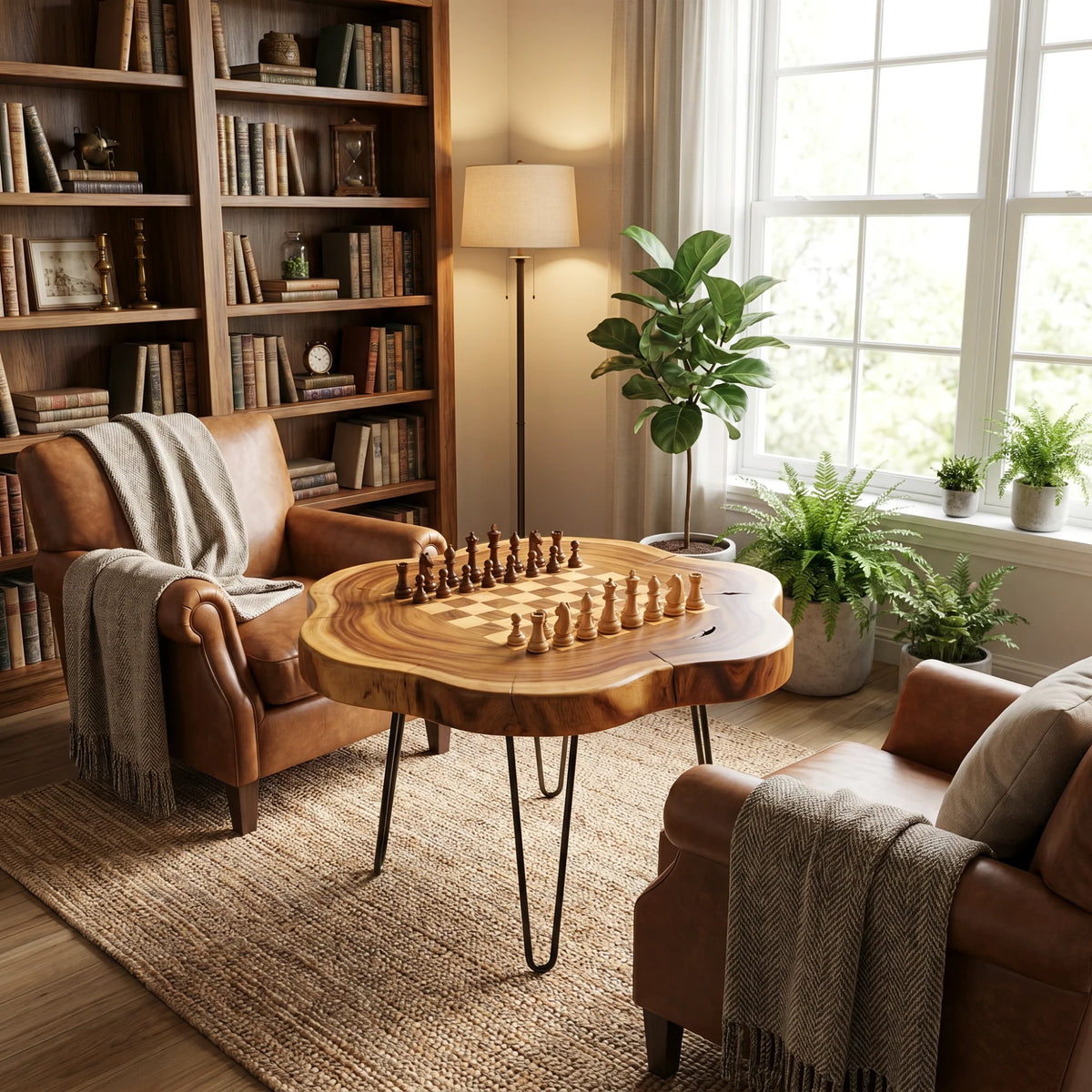 Live Edge Solid Wood Chess Coffee Table