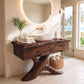 Solid Wood Bathroom Vanity with Sculptural Root Pedestal and Drawer Storage