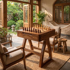 Sculptural Solid Wood Chess Table with Storage Drawer