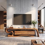 Sculptural Solid Wood TV Stand with S-Curve Frame and Wave-Grain Cabinet