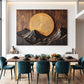 Mountain Sunset Wall Sculpture with Golden Sun and Layered Peaks