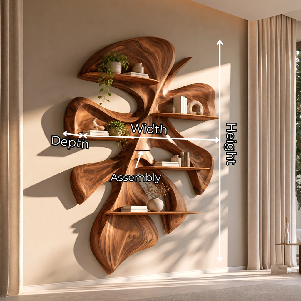 Tropical Leaf Sculptural Solid Wood Floating Shelf