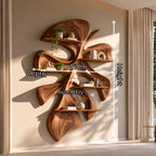 Tropical Leaf Sculptural Solid Wood Floating Shelf