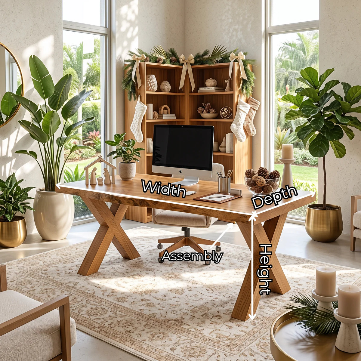 Live Edge Solid Wood Desk with Sculptural X-Shaped Legs – Modern Home Office Desk