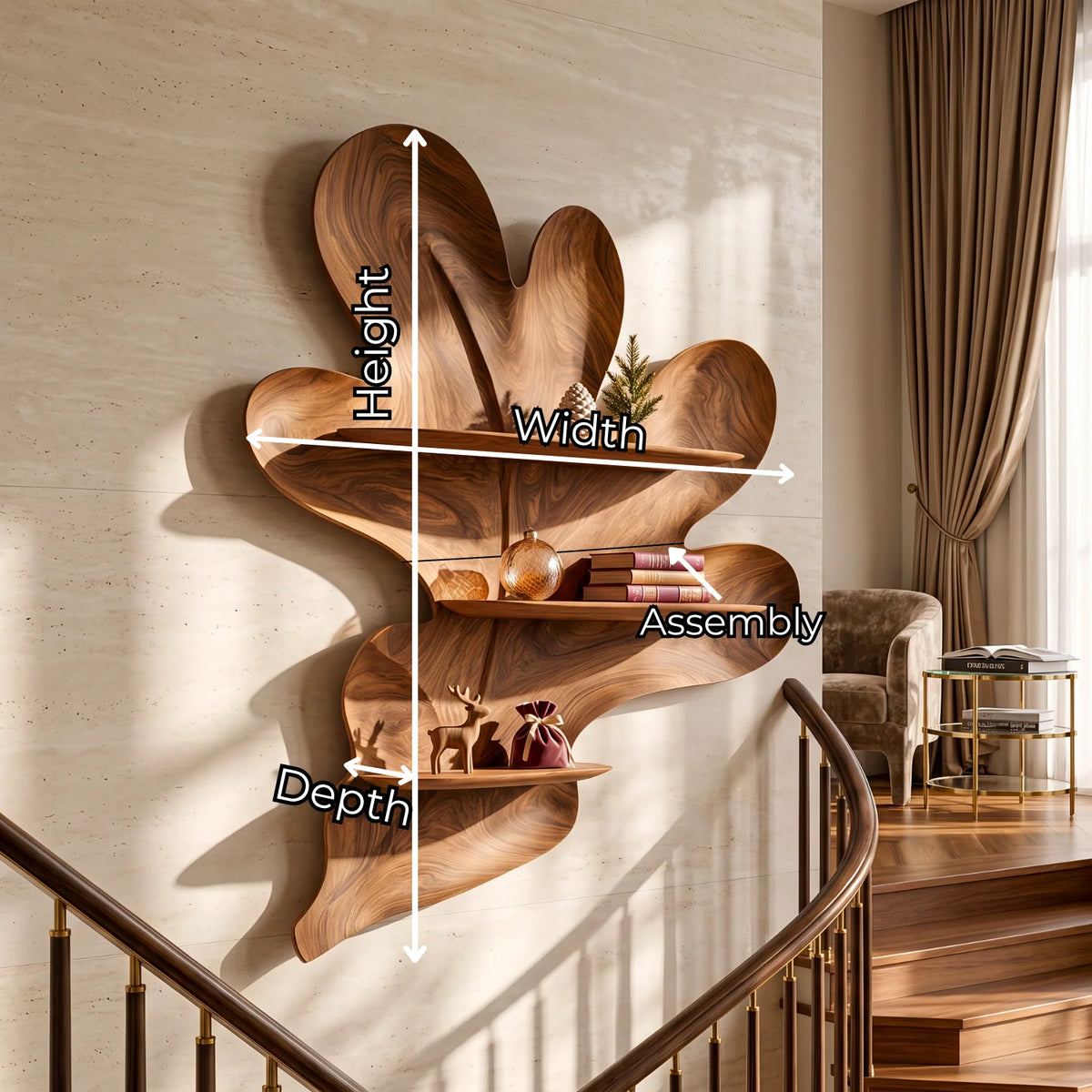Organic Botanical Solid Wood Floating Wall Shelf