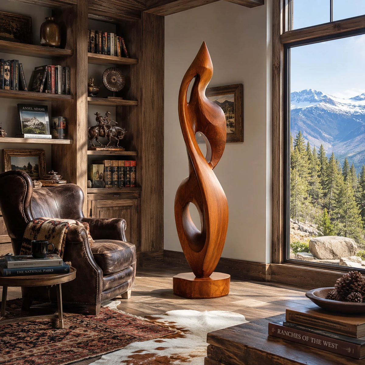 Handcrafted Solid Wood Abstract Floor Sculpture – Contemporary Freestanding Art with Flowing Open Design