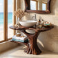 Solid Wood Bathroom Vanity with Organic Trunk Pedestal and Side Shelf Storage