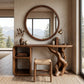Sculptural Solid Wood Vanity Table with Organic Carved Base and Open Shelf