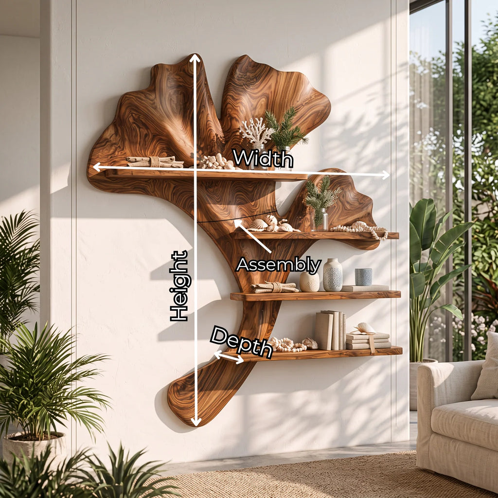 Ginkgo Leaf Solid Wood Sculptural Wall Shelf