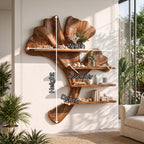 Ginkgo Leaf Solid Wood Sculptural Wall Shelf